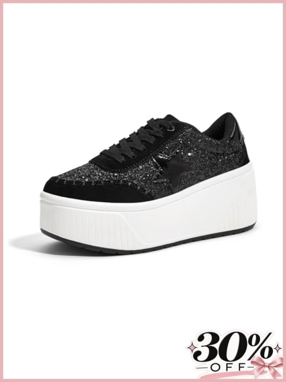 Women's Platform Chunky Sneakers Star Glitter Wedge Walking Shoes